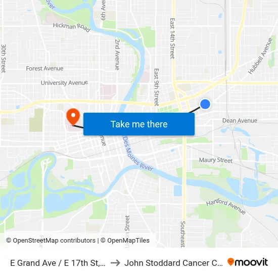 E Grand Ave / E 17th St, Dsm to John Stoddard Cancer Center map
