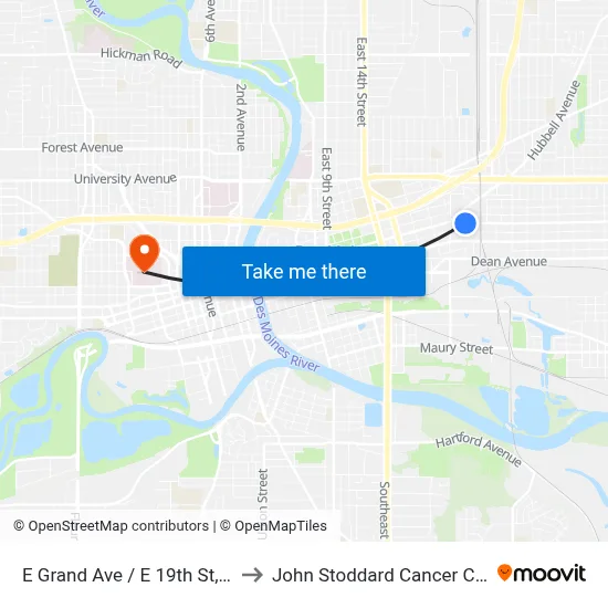 E Grand Ave / E 19th St, Dsm to John Stoddard Cancer Center map