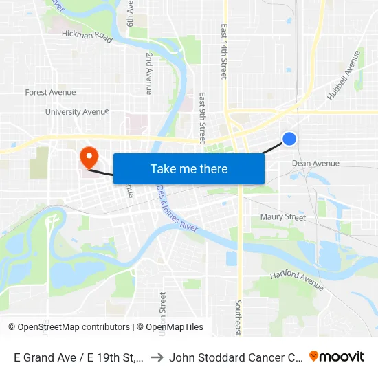 E Grand Ave / E 19th St, Dsm to John Stoddard Cancer Center map