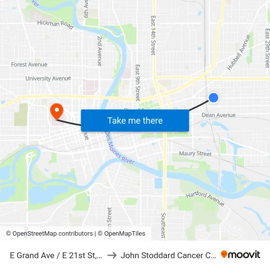 E Grand Ave / E 21st St, Dsm to John Stoddard Cancer Center map