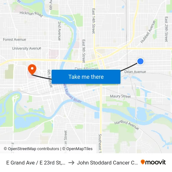 E Grand Ave / E 23rd St, Dsm to John Stoddard Cancer Center map