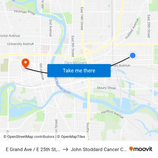 E Grand Ave / E 25th St, Dsm to John Stoddard Cancer Center map