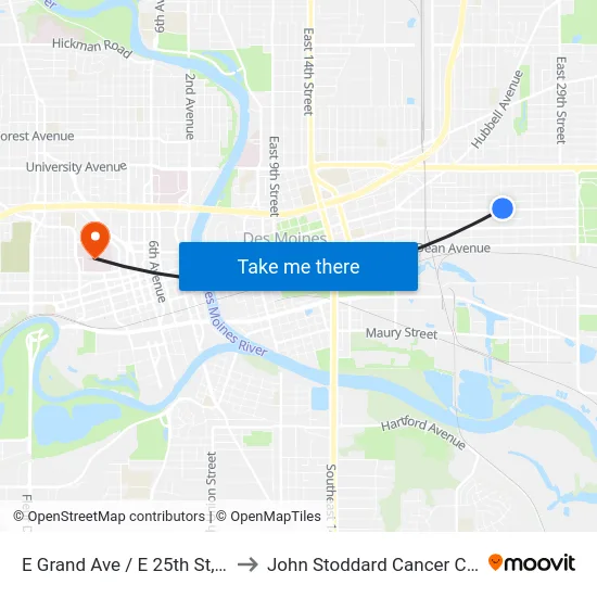 E Grand Ave / E 25th St, Dsm to John Stoddard Cancer Center map