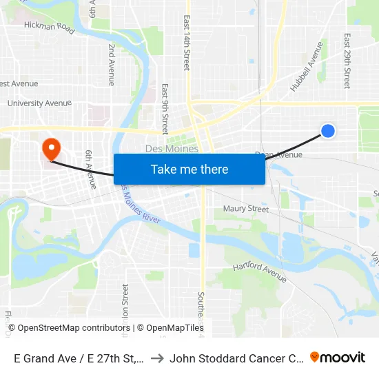 E Grand Ave / E 27th St, Dsm to John Stoddard Cancer Center map