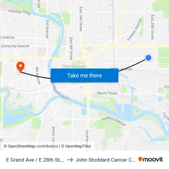 E Grand Ave / E 28th St, Dsm to John Stoddard Cancer Center map