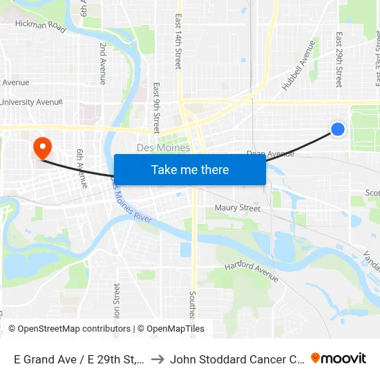 E Grand Ave / E 29th St, Dsm to John Stoddard Cancer Center map