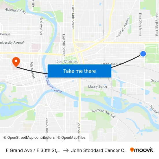 E Grand Ave / E 30th St, Dsm to John Stoddard Cancer Center map