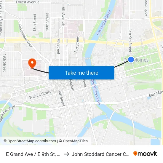 E Grand Ave / E 9th St, Dsm to John Stoddard Cancer Center map
