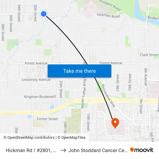 Hickman Rd / #2801, Dsm to John Stoddard Cancer Center map