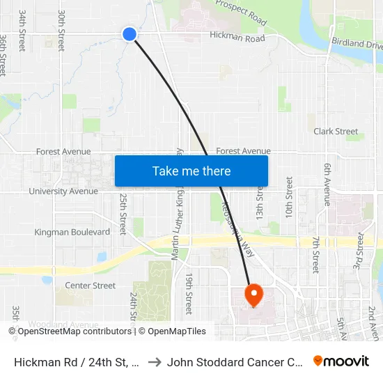 Hickman Rd / 24th St, Dsm to John Stoddard Cancer Center map