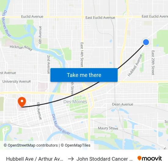 Hubbell Ave / Arthur Ave, Dsm to John Stoddard Cancer Center map