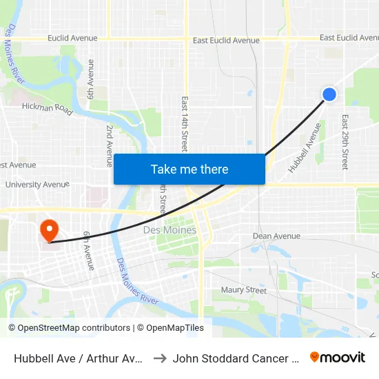 Hubbell Ave / Arthur Ave, Dsm to John Stoddard Cancer Center map