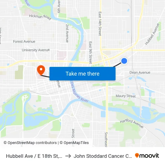 Hubbell Ave / E 18th St, Dsm to John Stoddard Cancer Center map
