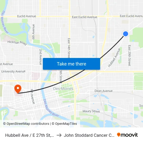 Hubbell Ave / E 27th St, Dsm to John Stoddard Cancer Center map