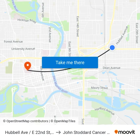 Hubbell Ave / E 22nd St, Dsm to John Stoddard Cancer Center map