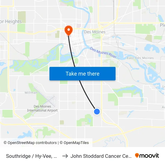Southridge / Hy-Vee, Dsm to John Stoddard Cancer Center map