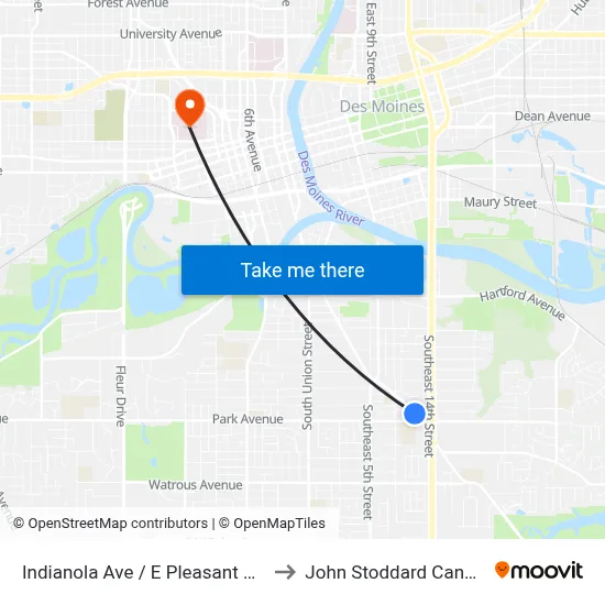 Indianola Ave / E Pleasant View Dr, Dsm to John Stoddard Cancer Center map