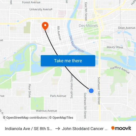 Indianola Ave / SE 8th St, Dsm to John Stoddard Cancer Center map
