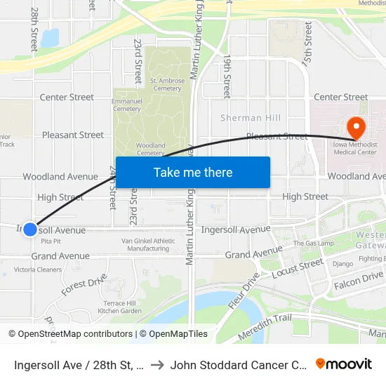 Ingersoll Ave / 28th St, Dsm to John Stoddard Cancer Center map