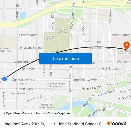 Ingersoll Ave / 29th St, Dsm to John Stoddard Cancer Center map