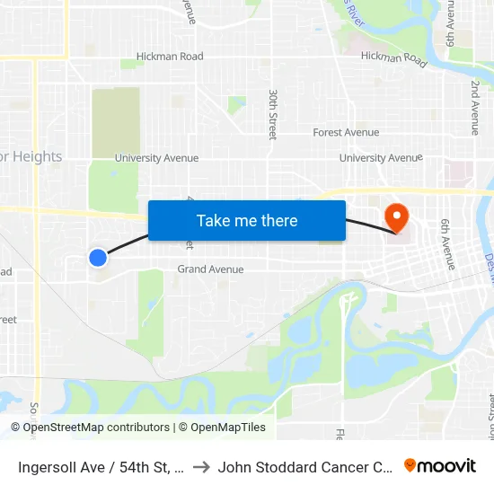 Ingersoll Ave / 54th St, Dsm to John Stoddard Cancer Center map