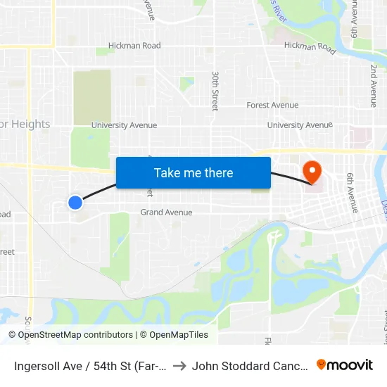 Ingersoll Ave / 54th St (Far-Side), Dsm to John Stoddard Cancer Center map
