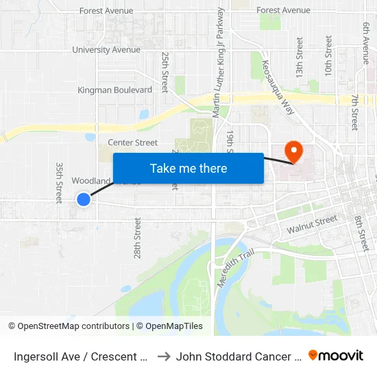 Ingersoll Ave / Crescent Dr, Dsm to John Stoddard Cancer Center map