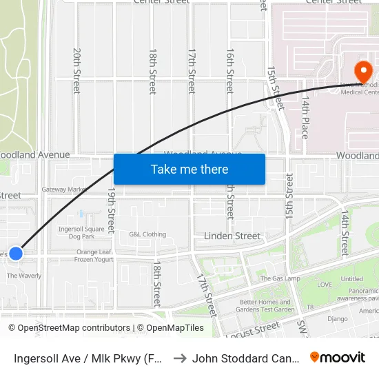 Ingersoll Ave / Mlk Pkwy (Far-Side), Dsm to John Stoddard Cancer Center map