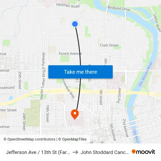 Jefferson Ave / 13th St (Far-Side), Dsm to John Stoddard Cancer Center map