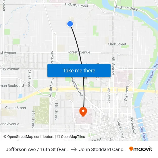 Jefferson Ave / 16th St (Far-Side), Dsm to John Stoddard Cancer Center map