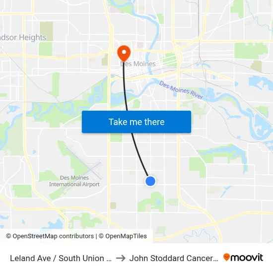 Leland Ave / South Union St, Dsm to John Stoddard Cancer Center map
