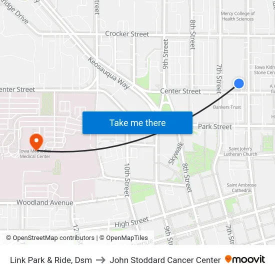 Link Park & Ride, Dsm to John Stoddard Cancer Center map