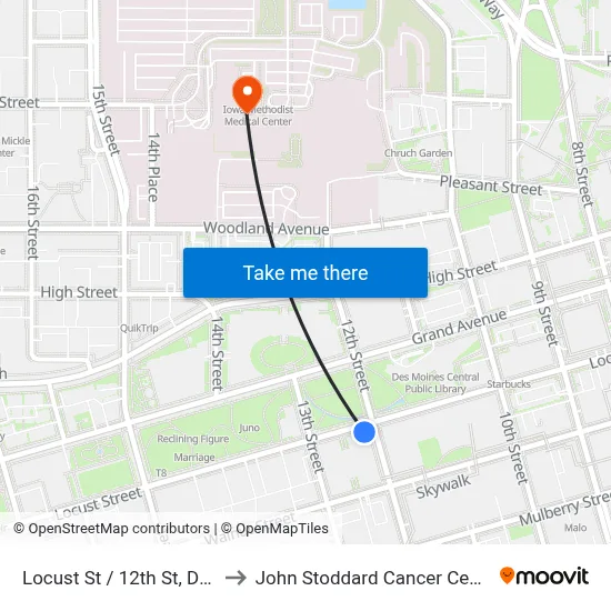 Locust St / 12th St, Dsm to John Stoddard Cancer Center map