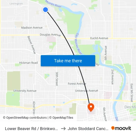 Lower Beaver Rd / Brinkwood Rd, Dsm to John Stoddard Cancer Center map