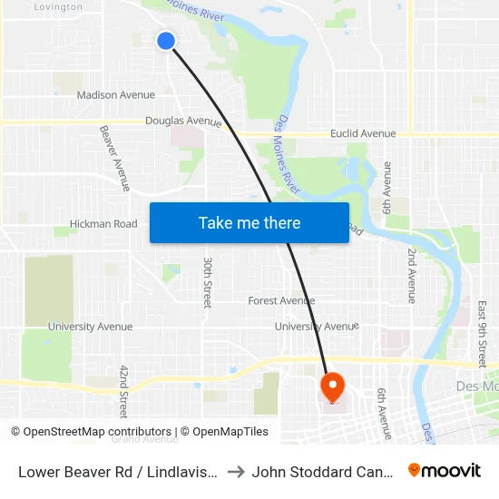Lower Beaver Rd / Lindlavista Way, Dsm to John Stoddard Cancer Center map