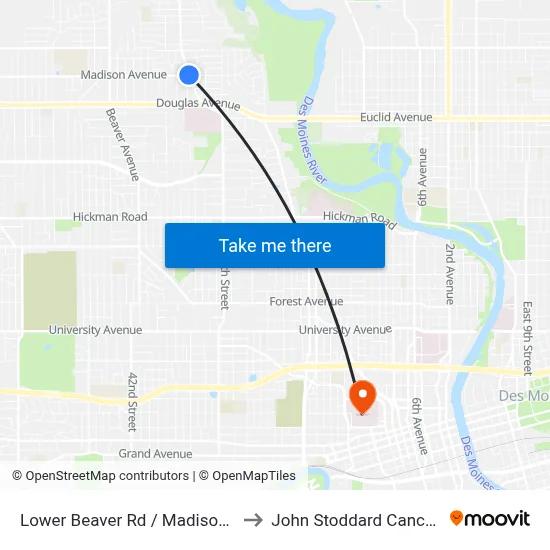 Lower Beaver Rd / Madison Ave, Dsm to John Stoddard Cancer Center map