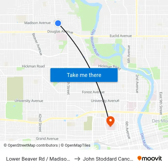 Lower Beaver Rd / Madison Ave, Dsm to John Stoddard Cancer Center map