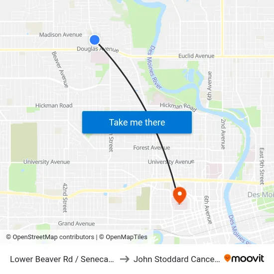 Lower Beaver Rd / Seneca Ave, Dsm to John Stoddard Cancer Center map