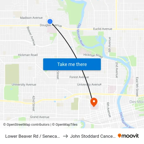 Lower Beaver Rd / Seneca Ave, Dsm to John Stoddard Cancer Center map