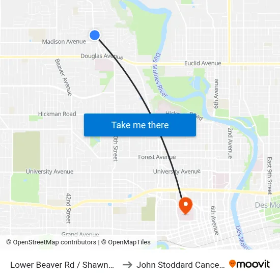 Lower Beaver Rd / Shawnee Pl, Dsm to John Stoddard Cancer Center map