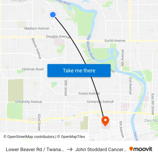 Lower Beaver Rd / Twana Dr, Dsm to John Stoddard Cancer Center map