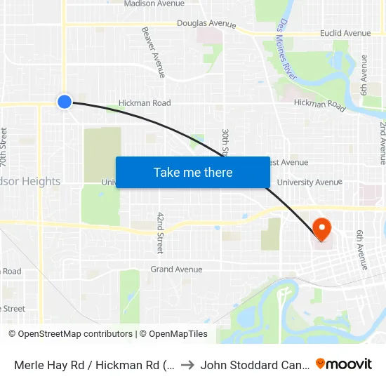 Merle Hay Rd / Hickman Rd (Far-Side), Dsm to John Stoddard Cancer Center map