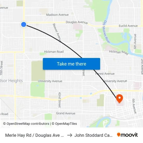 Merle Hay Rd / Douglas Ave (Far-Side), Dsm to John Stoddard Cancer Center map