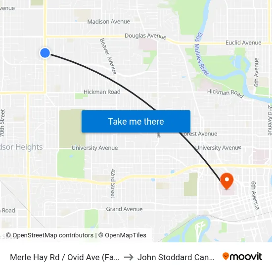 Merle Hay Rd / Ovid Ave (Far-Side), Dsm to John Stoddard Cancer Center map