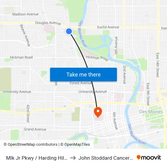Mlk Jr Pkwy / Harding Hills, Dsm to John Stoddard Cancer Center map