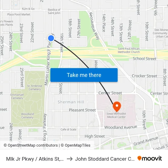 Mlk Jr Pkwy / Atkins St, Dsm to John Stoddard Cancer Center map