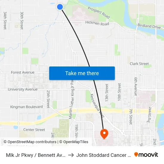 Mlk Jr Pkwy / Bennett Ave, Dsm to John Stoddard Cancer Center map