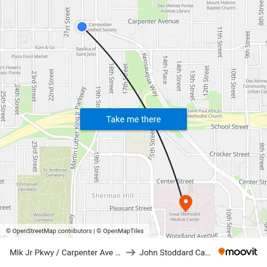 Mlk Jr Pkwy / Carpenter Ave (Far-Side), Dsm to John Stoddard Cancer Center map