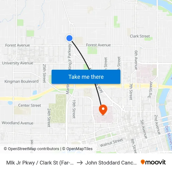 Mlk Jr Pkwy / Clark St (Far-Side), Dsm to John Stoddard Cancer Center map