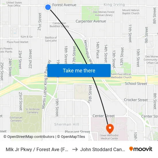 Mlk Jr Pkwy / Forest Ave (Far-Side), Dsm to John Stoddard Cancer Center map